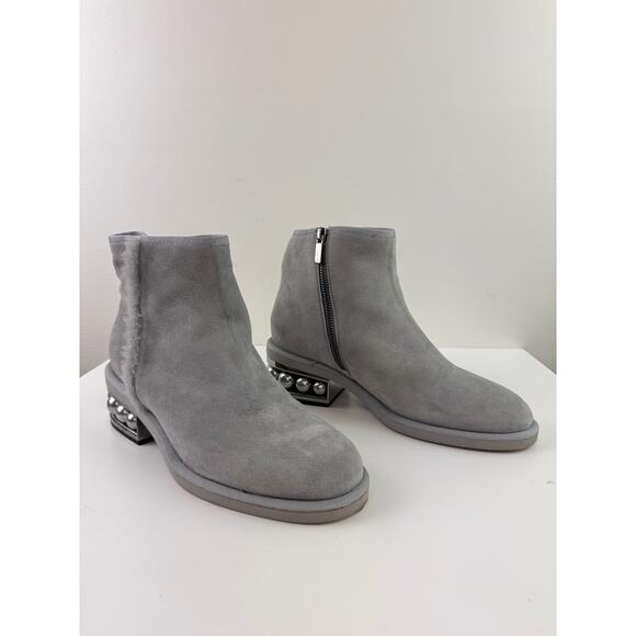 Nicholas Kirkwood Luna Booties 38.5 Gray Suede Pearl Heel Side Zip Ankle Boot - Picture 2 of 8